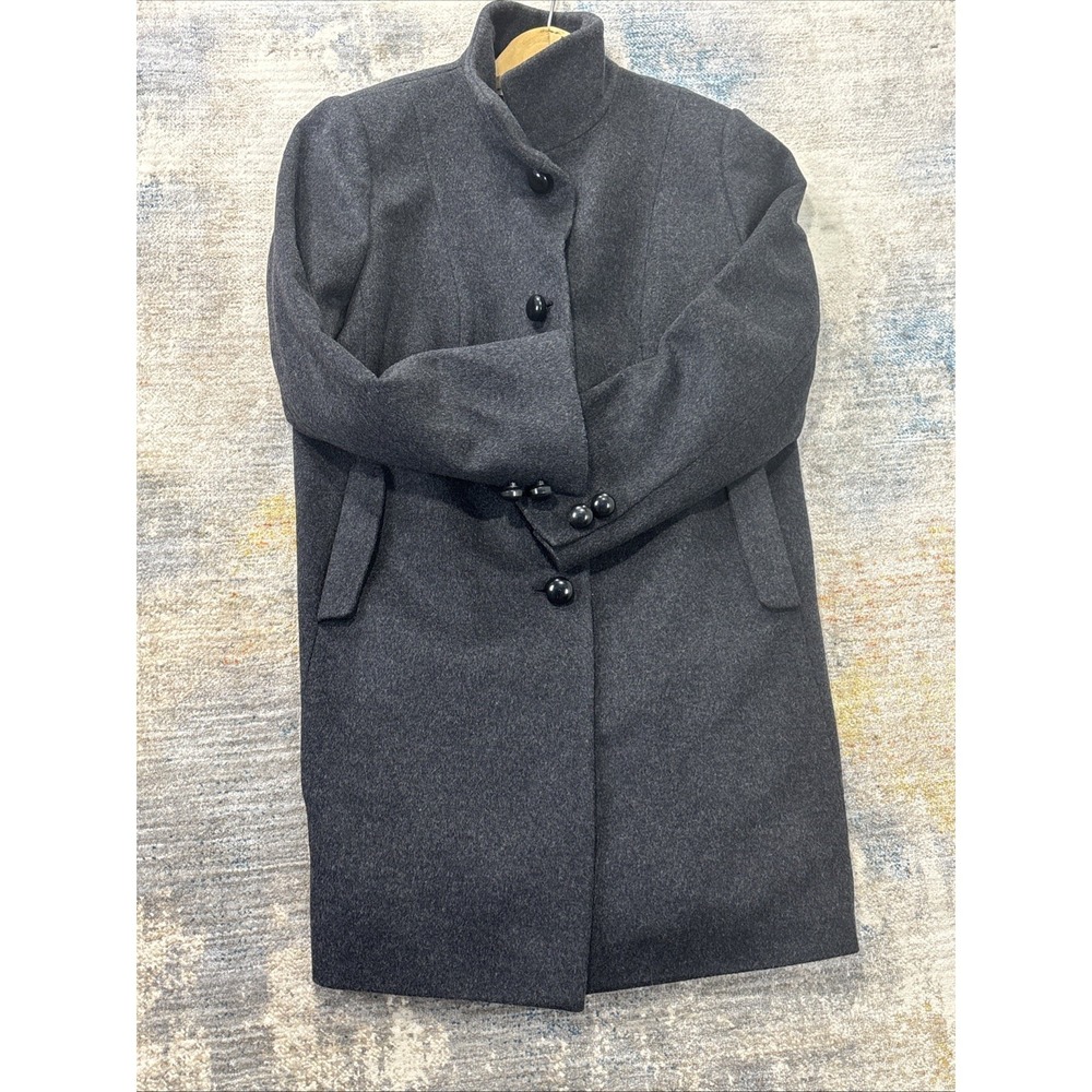 Vintage Jonathan Michael Women's Lambswool Herringbone Overcoat Gray Long Coat - Picture 2 of 11